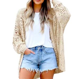 NWOT Boho Crocheted Cardigan | Medium | Beige/Cream Color